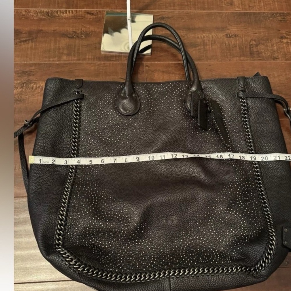 COACH RARE Tatum whipstitch Studded Black Leather Bag weekender 5 HANG TAGS EUC - Picture 12 of 15